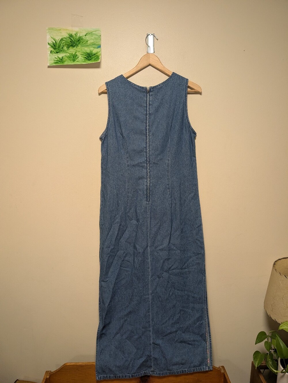 Live a Little Size S Denim Maxi Dress Floral Embroidered 90s Cottagecore - Picture 7 of 7